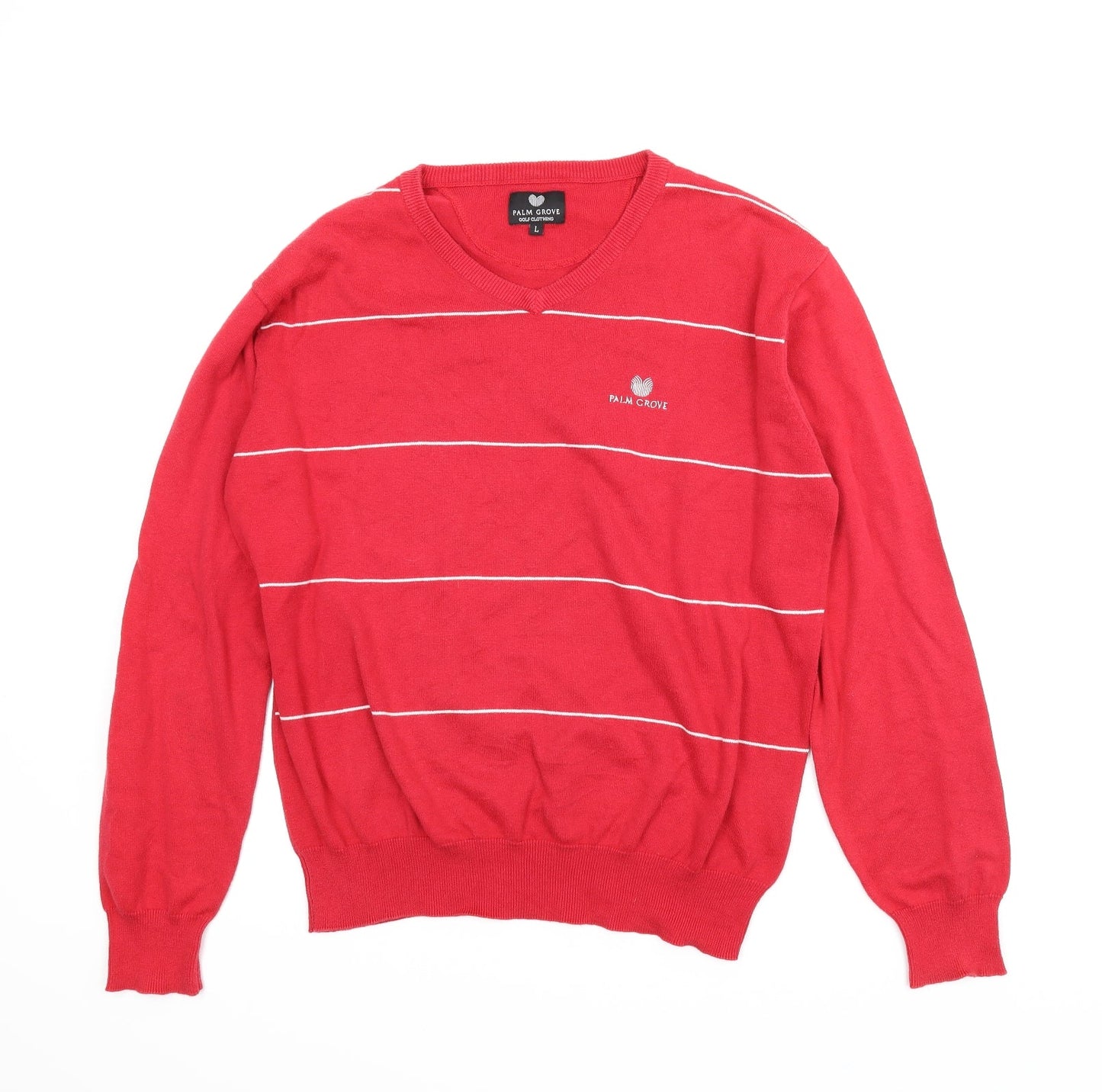 Palm Grove Mens Red Striped  Pullover Jumper Size L