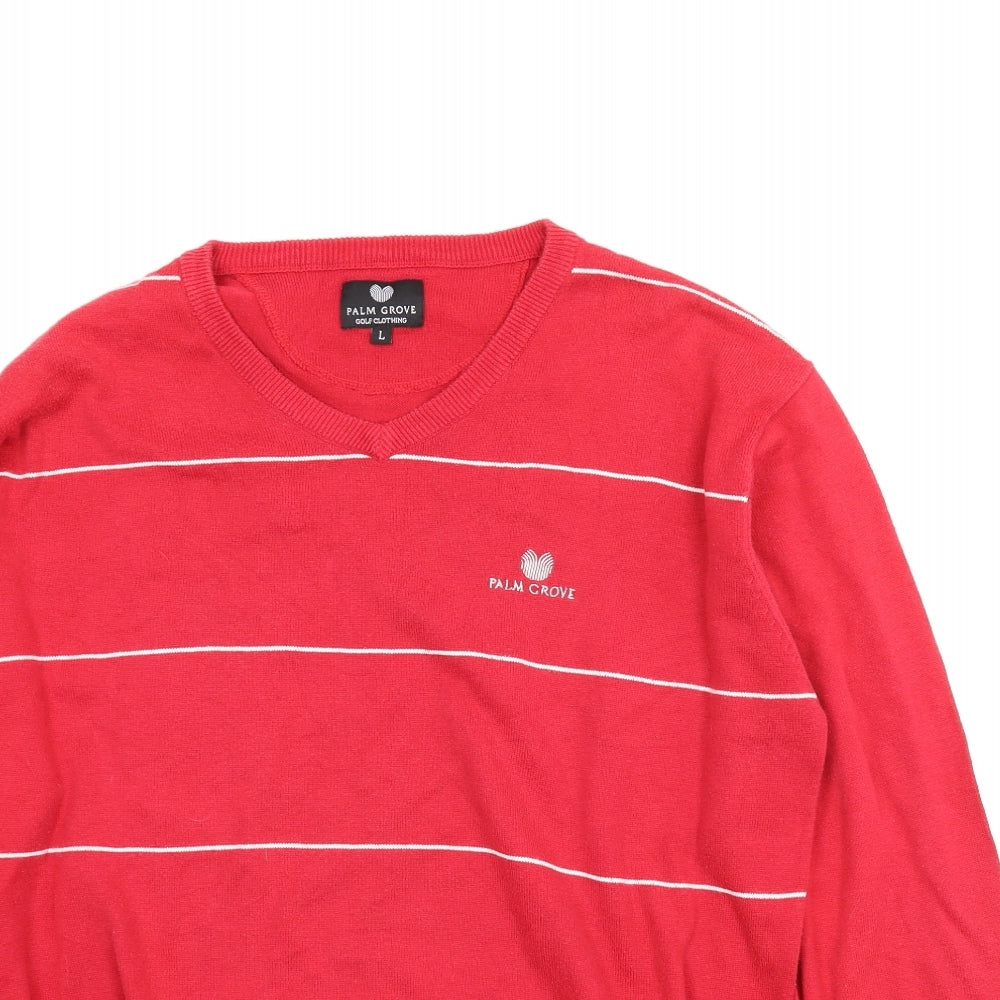 Palm Grove Mens Red Striped  Pullover Jumper Size L