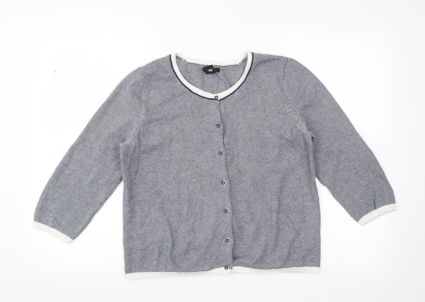 H&M Womens Blue Striped  Cardigan Jumper Size L