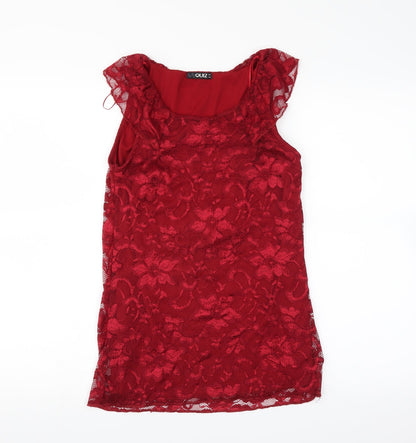 Quiz Womens Red Floral  Basic Blouse Size 8  - lace layer