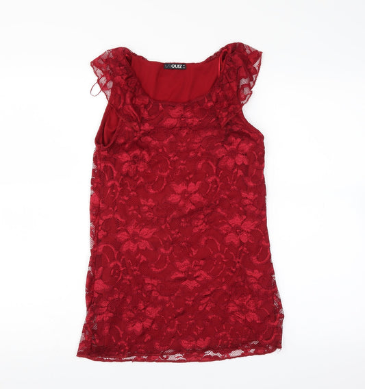 Quiz Womens Red Floral  Basic Blouse Size 8  - lace layer