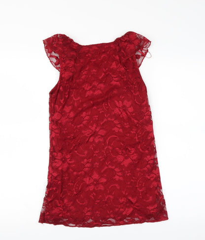 Quiz Womens Red Floral  Basic Blouse Size 8  - lace layer