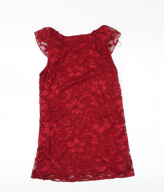 Quiz Womens Red Floral  Basic Blouse Size 8  - lace layer