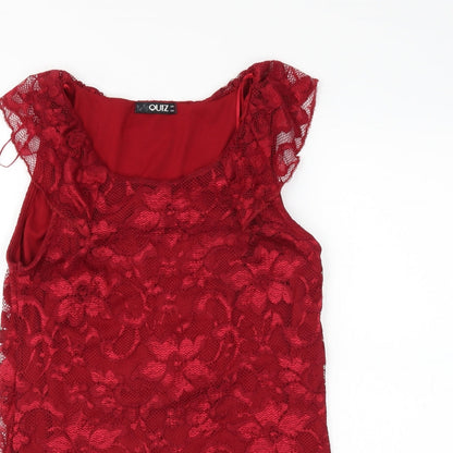 Quiz Womens Red Floral  Basic Blouse Size 8  - lace layer