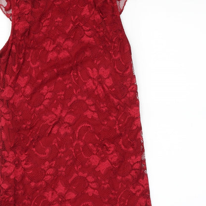 Quiz Womens Red Floral  Basic Blouse Size 8  - lace layer