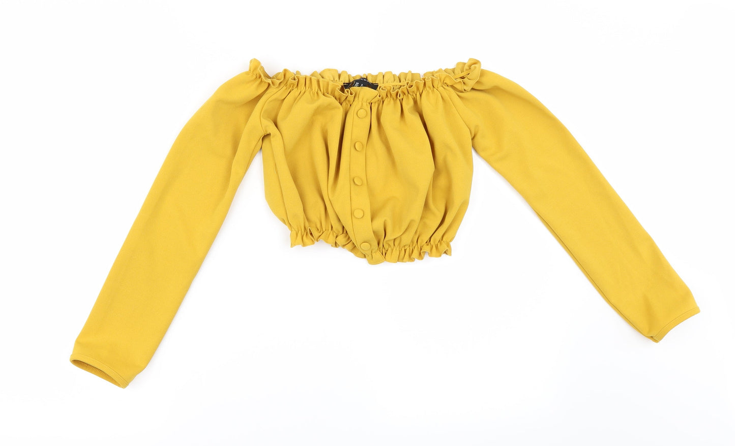 Womens UK Size 8 New Look Yellow Cropped Blouse