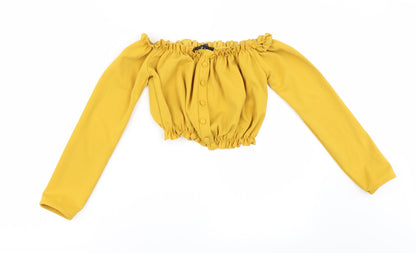 Womens UK Size 8 New Look Yellow Cropped Blouse