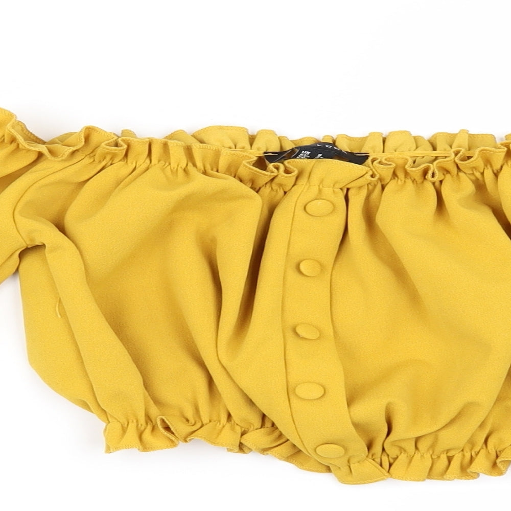 Womens UK Size 8 New Look Yellow Cropped Blouse