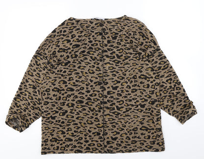 Marks and Spencer Womens Brown Animal Print Knit Pullover Jumper Size 12