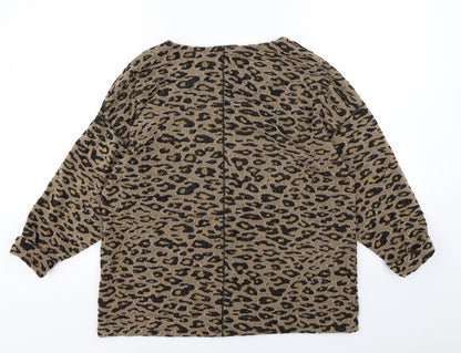 Marks and Spencer Womens Brown Animal Print Knit Pullover Jumper Size 12