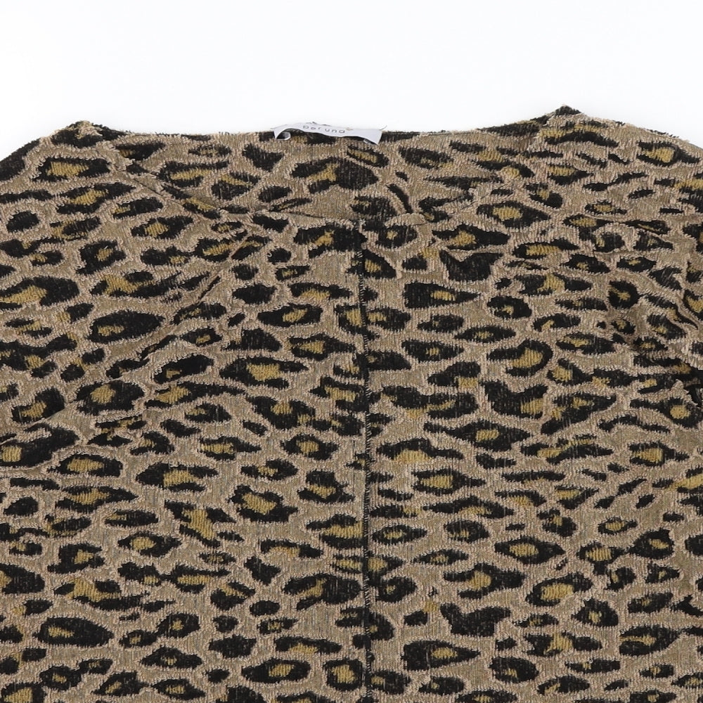 Marks and Spencer Womens Brown Animal Print Knit Pullover Jumper Size 12