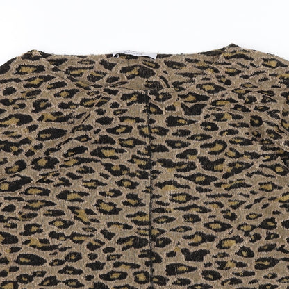Marks and Spencer Womens Brown Animal Print Knit Pullover Jumper Size 12