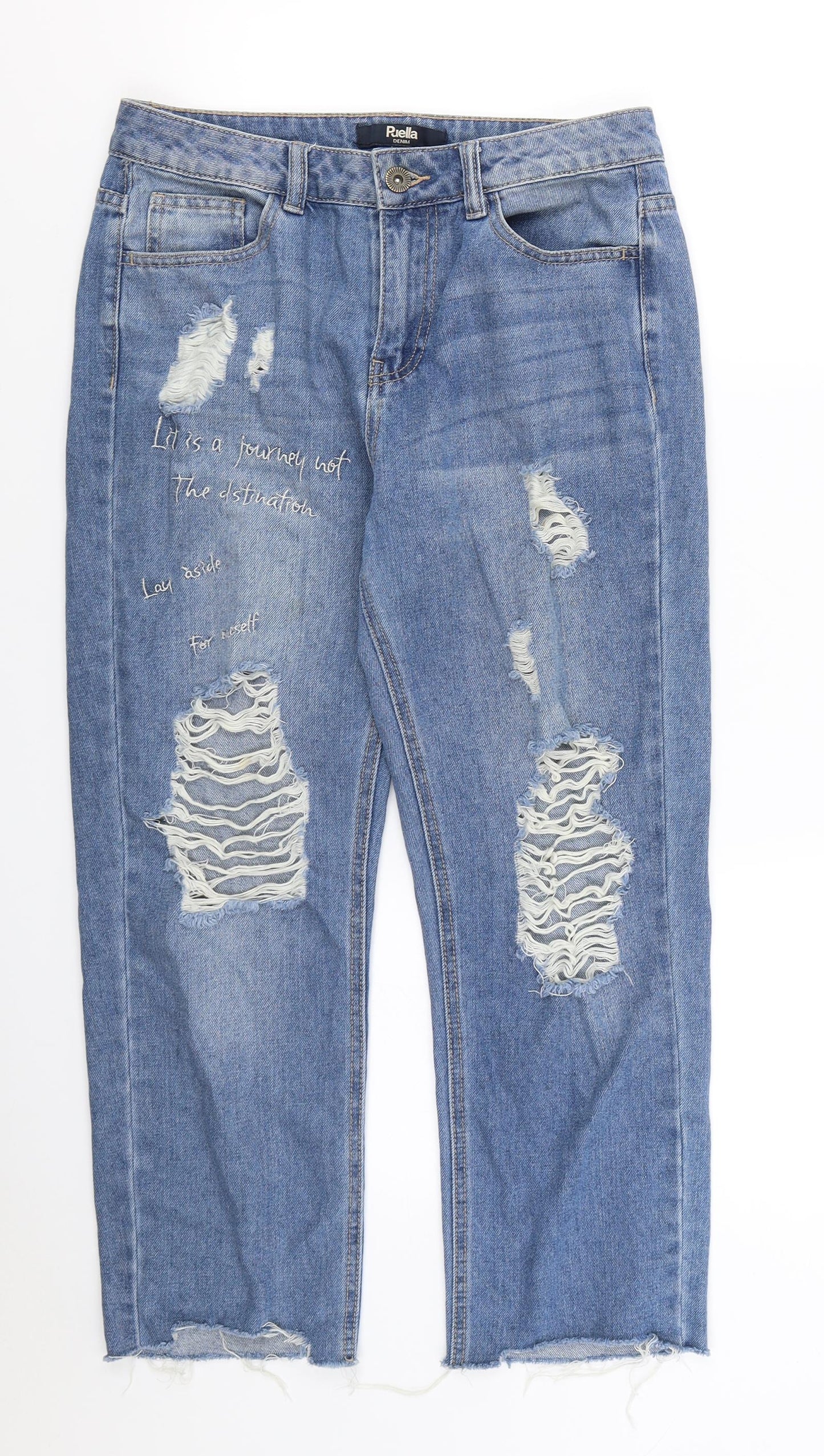 PUELLA Womens Blue  Denim Straight Jeans Size 10 L24 in - Slogan