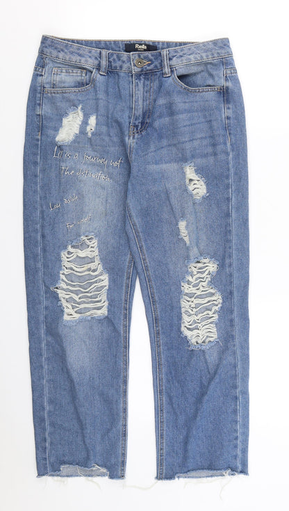 PUELLA Womens Blue  Denim Straight Jeans Size 10 L24 in - Slogan