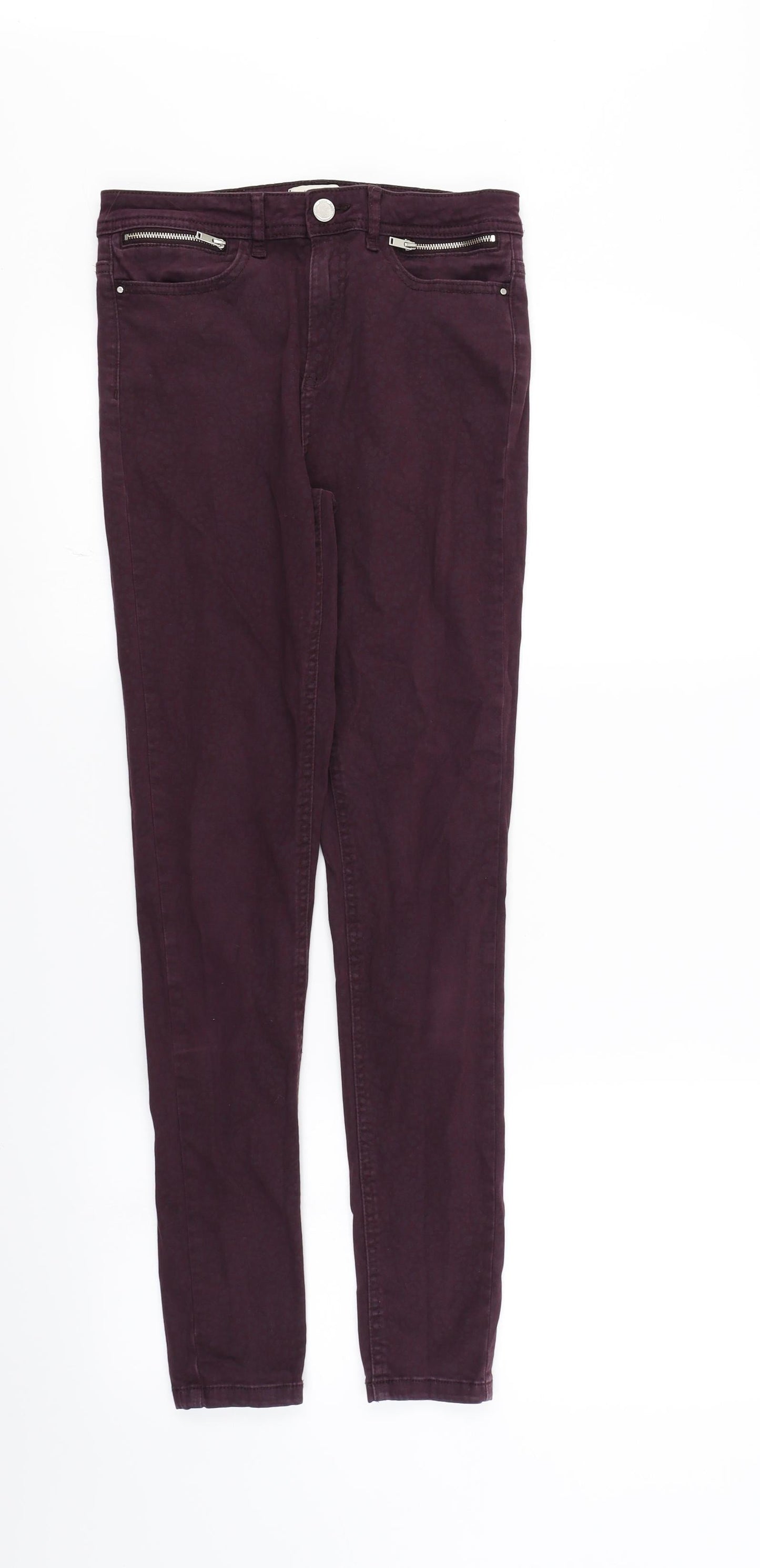 F&F Womens Purple Animal Print Denim Skinny Jeans Size 6 L28 in