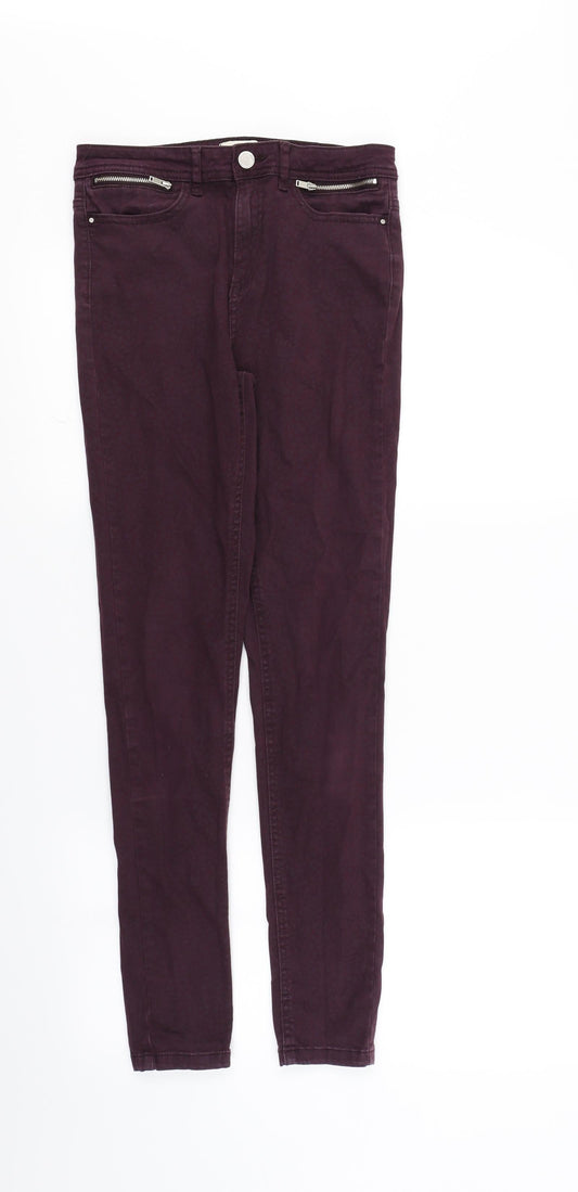 F&F Womens Purple Animal Print Denim Skinny Jeans Size 6 L28 in