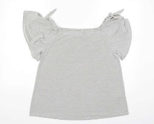 F&F Womens Black Striped  Basic T-Shirt Size 16