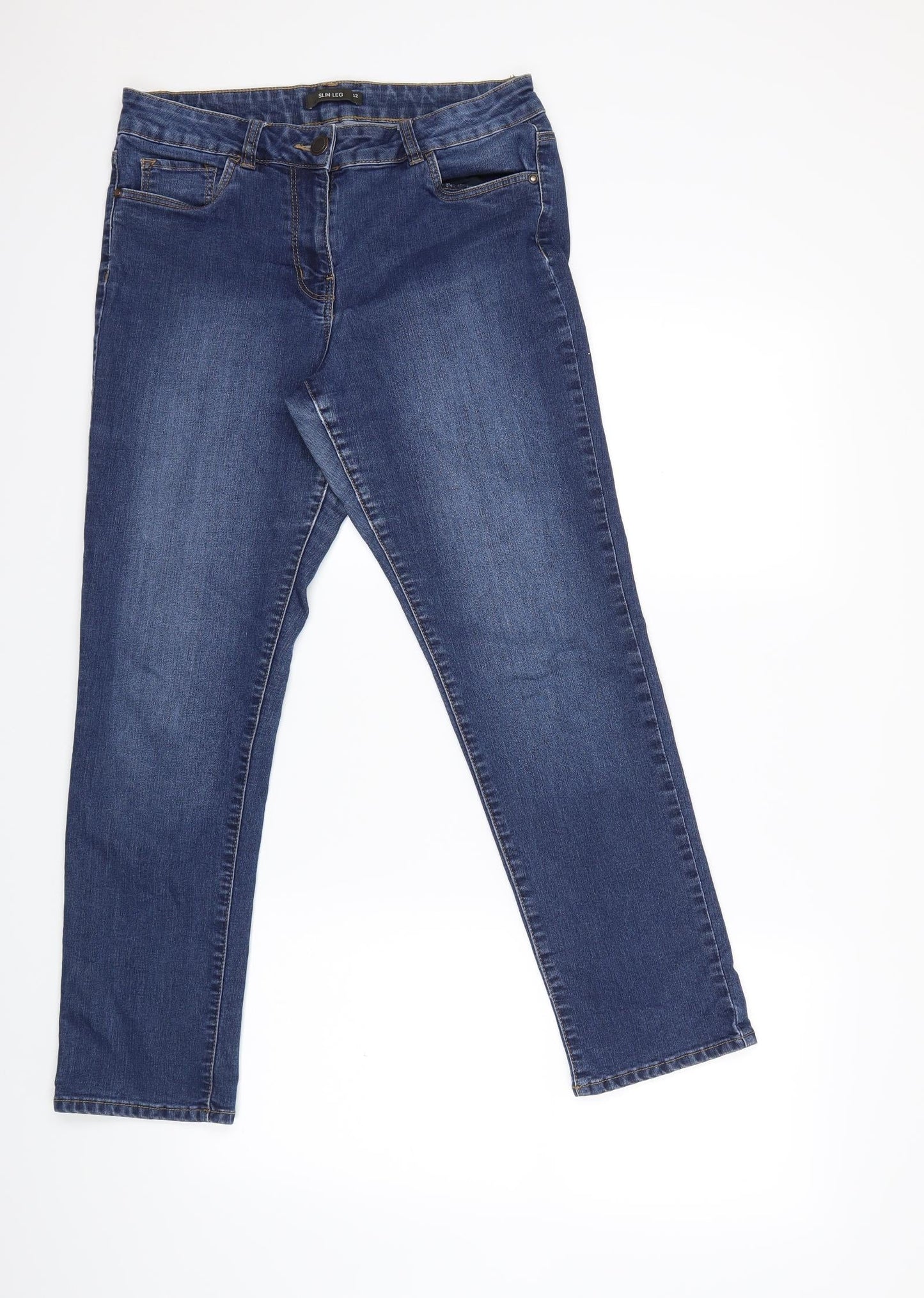Preworn Womens Blue  Denim Straight Jeans Size 12 L26 in