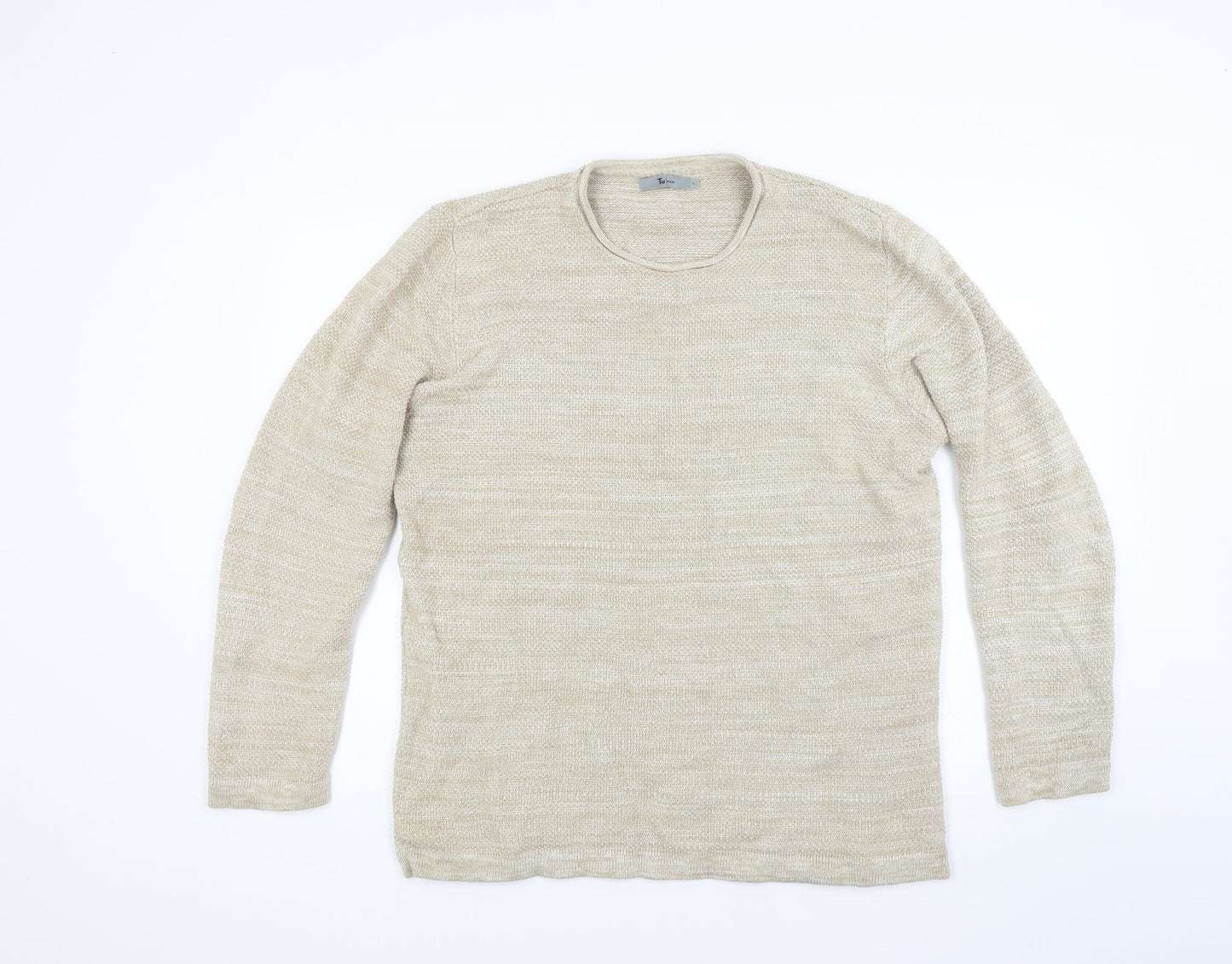 TU Mens Beige  Knit Pullover Jumper Size L