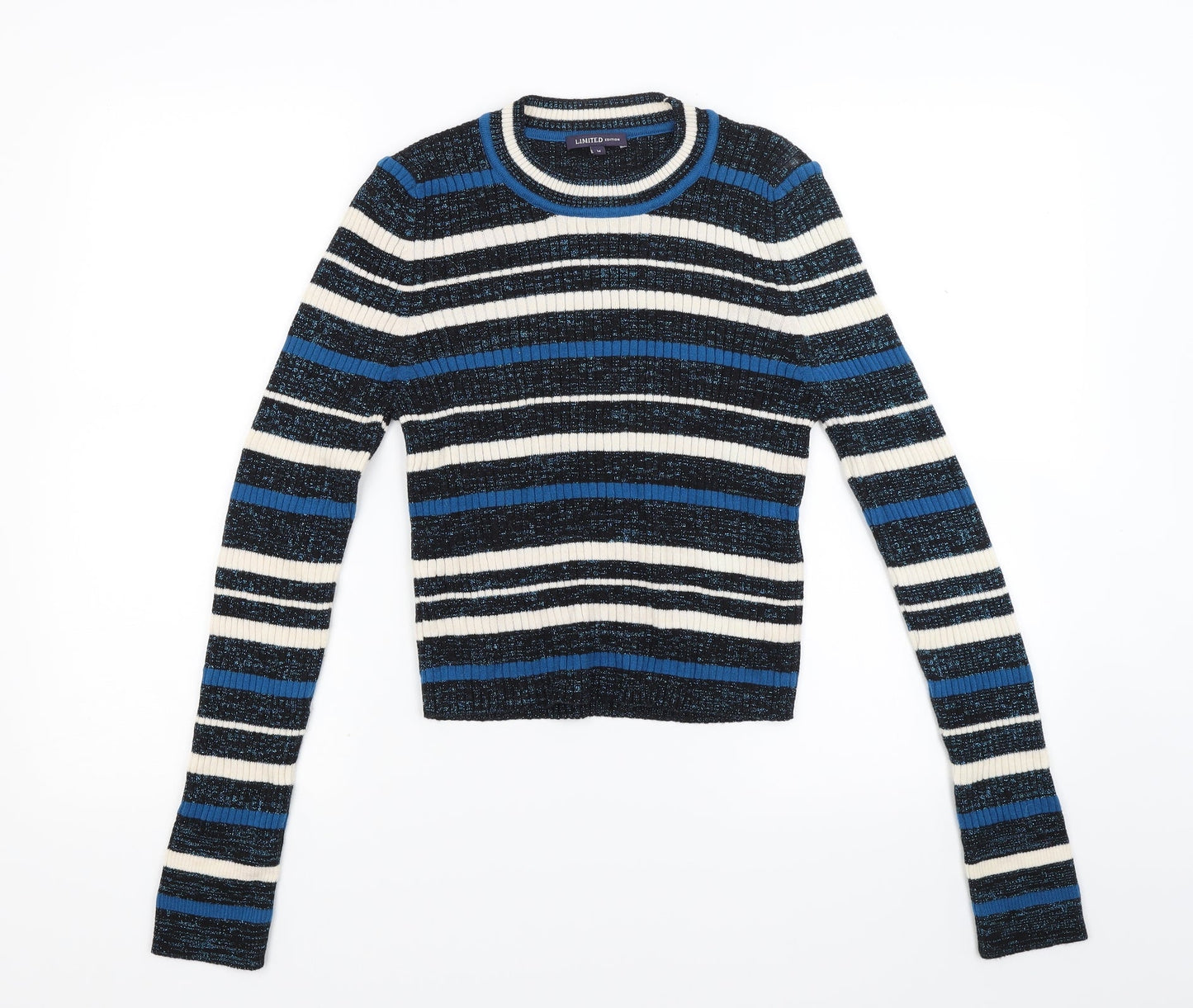 Limited Edition Womens Blue Striped Knit Pullover Jumper Size 14