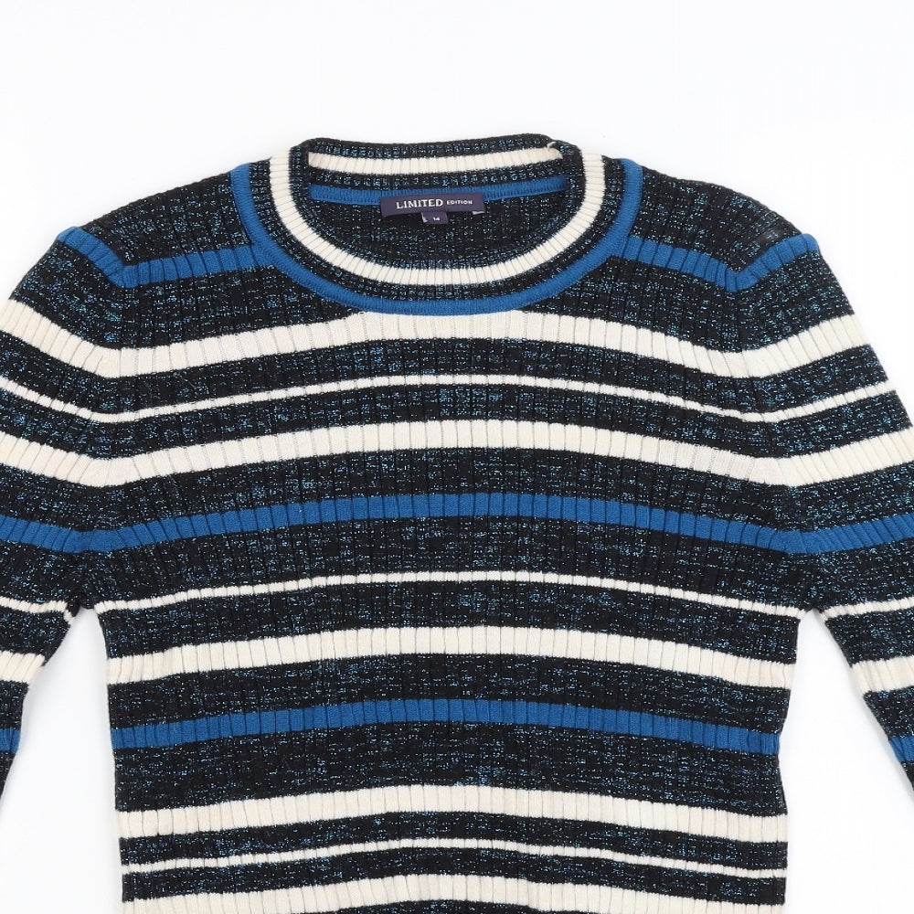 Limited Edition Womens Blue Striped Knit Pullover Jumper Size 14