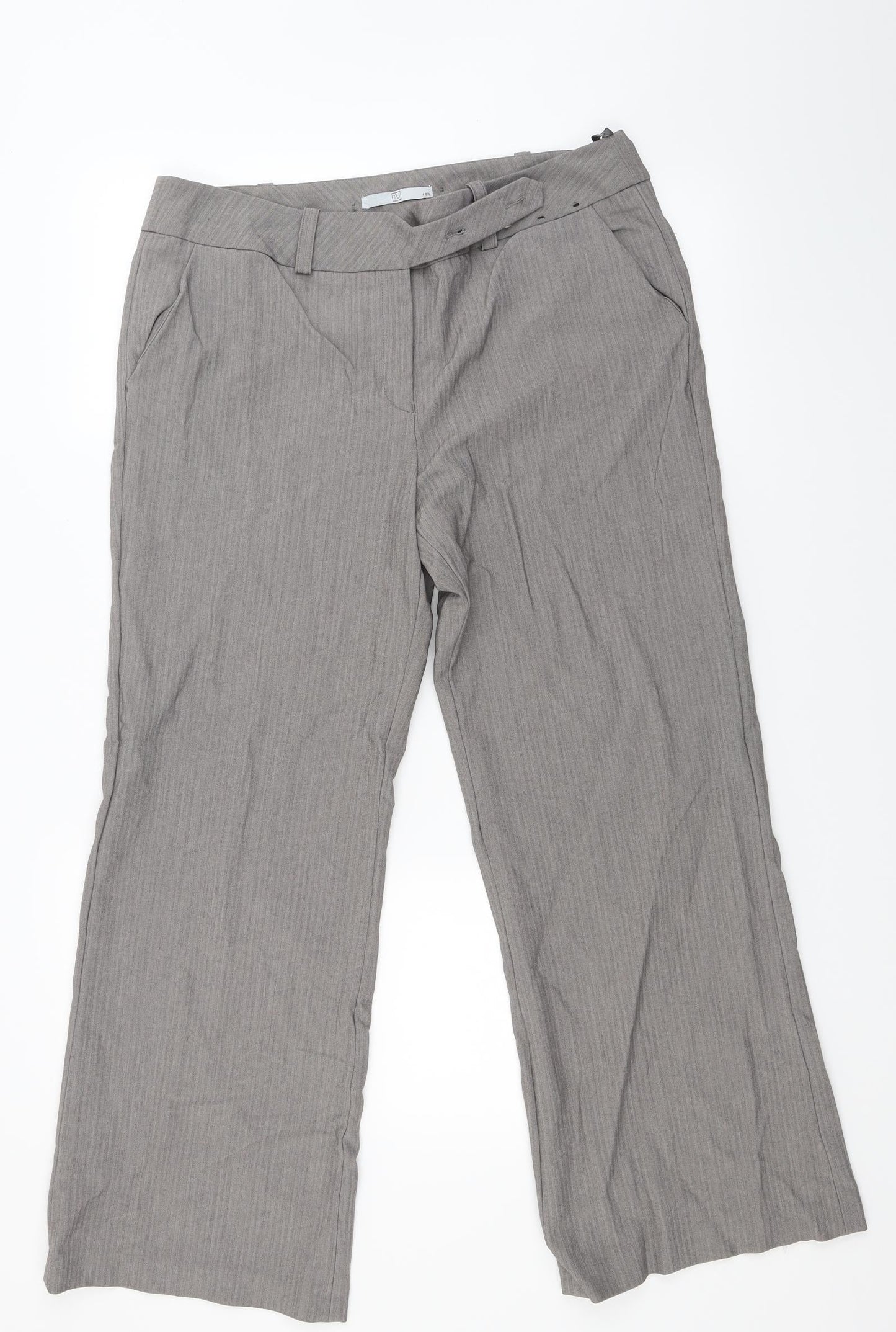 TU Womens Brown Striped  Trousers  Size 14 L28 in