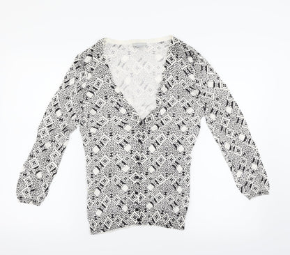 H&M Womens White Argyle/Diamond  Cardigan Jumper Size 8