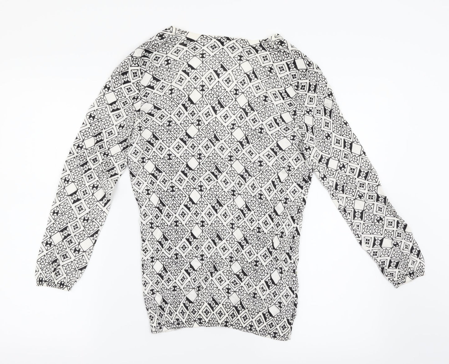 H&M Womens White Argyle/Diamond  Cardigan Jumper Size 8