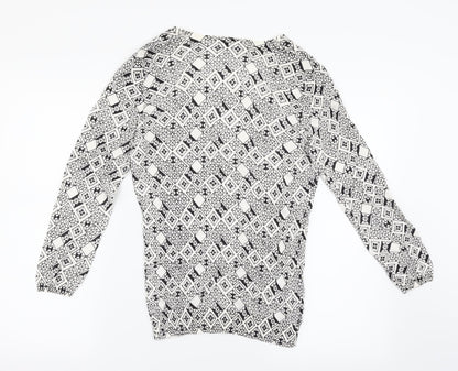 H&M Womens White Argyle/Diamond  Cardigan Jumper Size 8