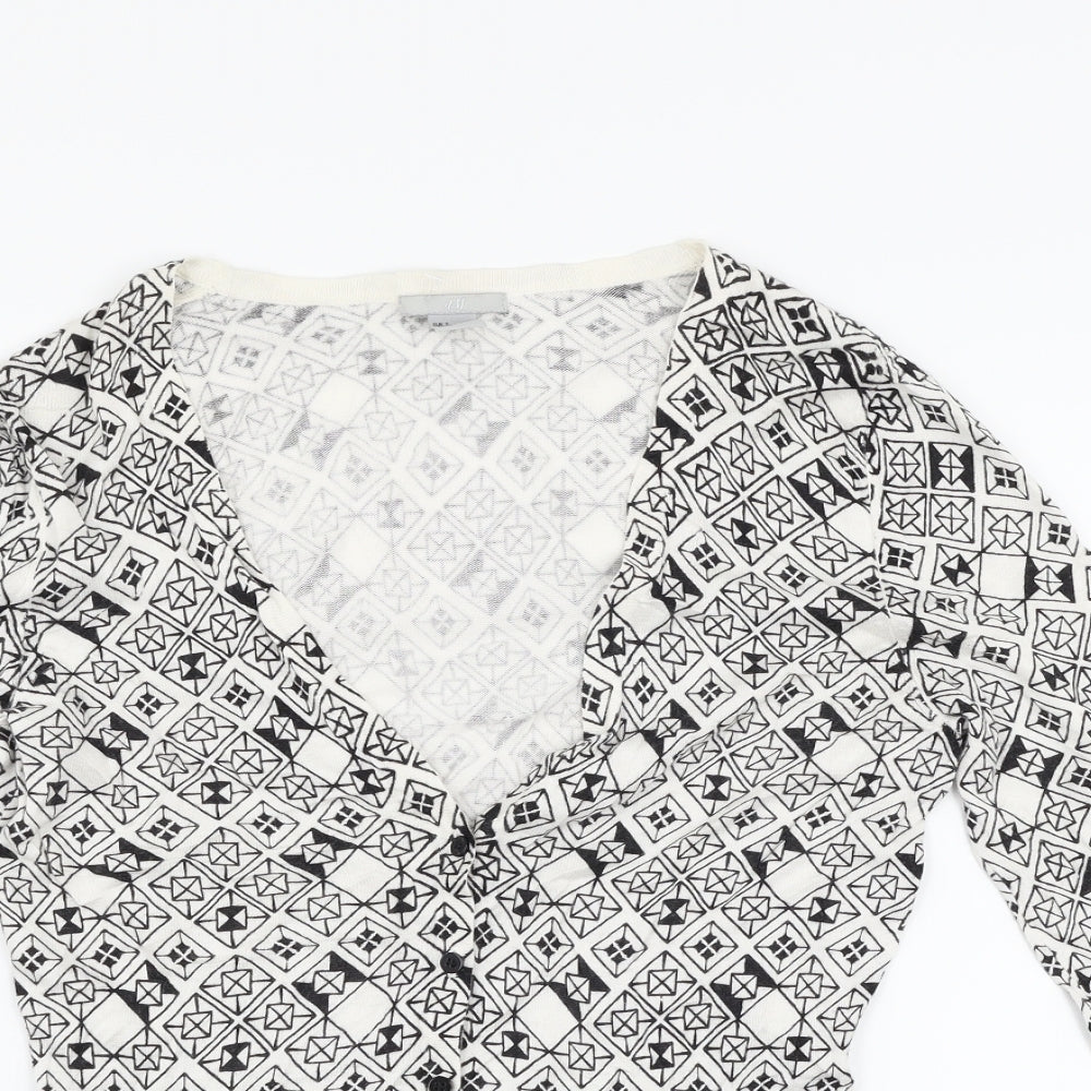 H&M Womens White Argyle/Diamond  Cardigan Jumper Size 8