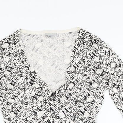 H&M Womens White Argyle/Diamond  Cardigan Jumper Size 8