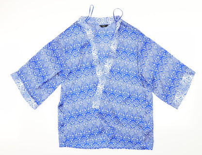 F&F Womens Blue Geometric Satin Cardigan Jumper Size 16
