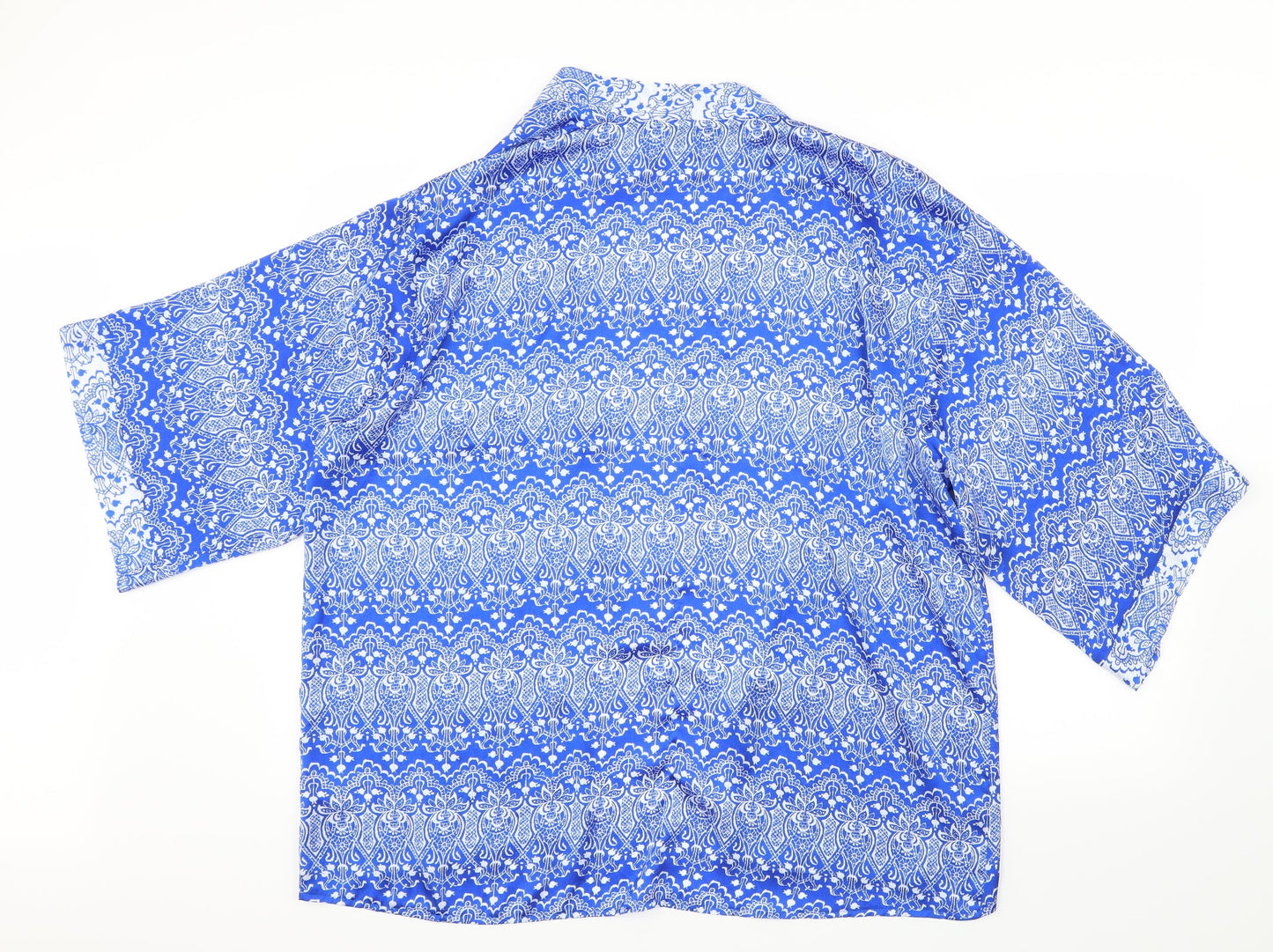 F&F Womens Blue Geometric Satin Cardigan Jumper Size 16