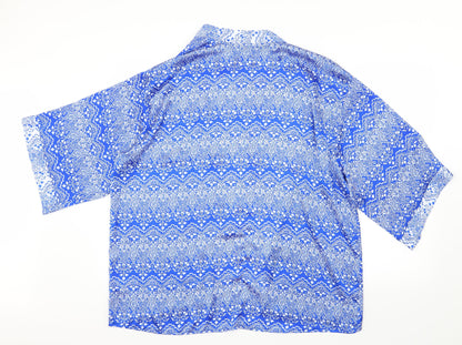 F&F Womens Blue Geometric Satin Cardigan Jumper Size 16