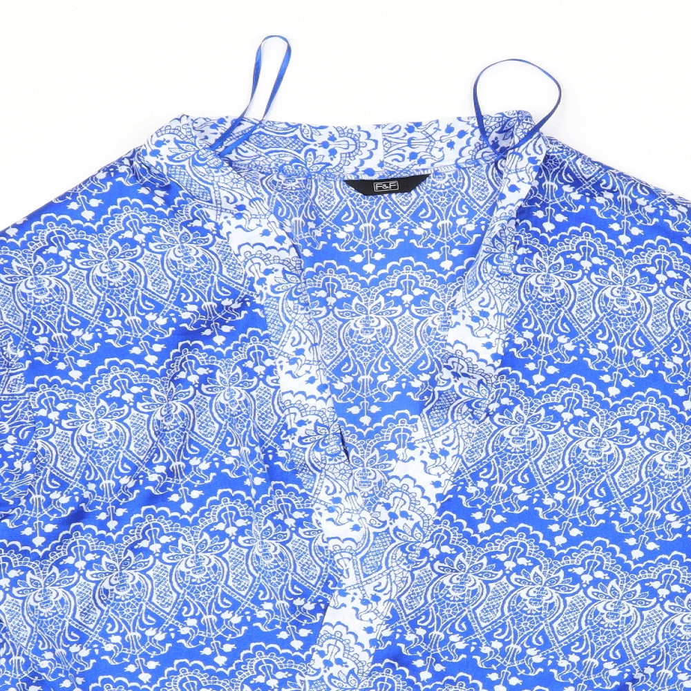 F&F Womens Blue Geometric Satin Cardigan Jumper Size 16
