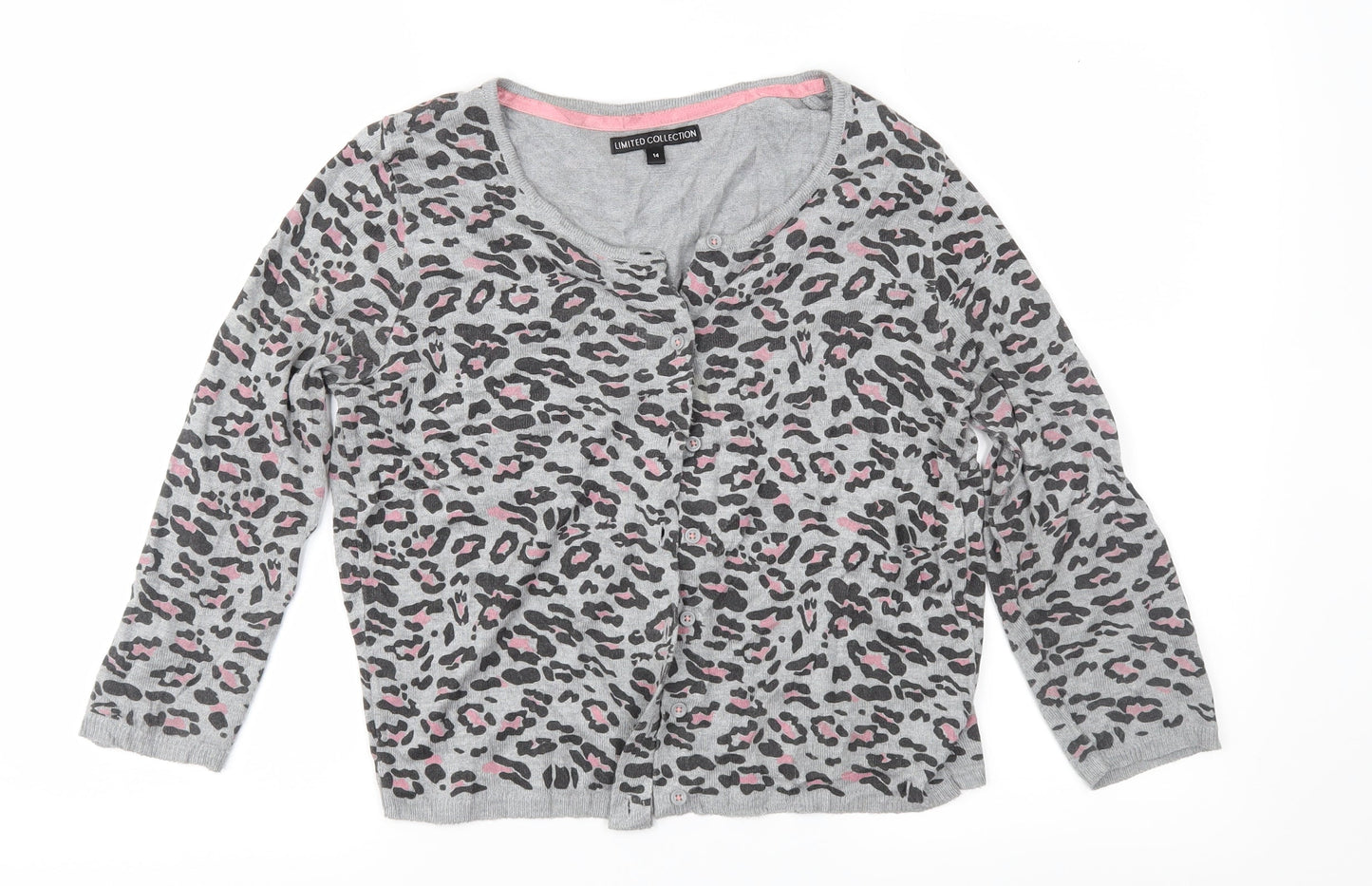 Marks and Spencer Womens Grey Animal Print Knit Cardigan Jumper Size 14