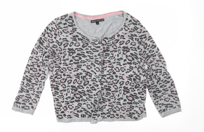 Marks and Spencer Womens Grey Animal Print Knit Cardigan Jumper Size 14