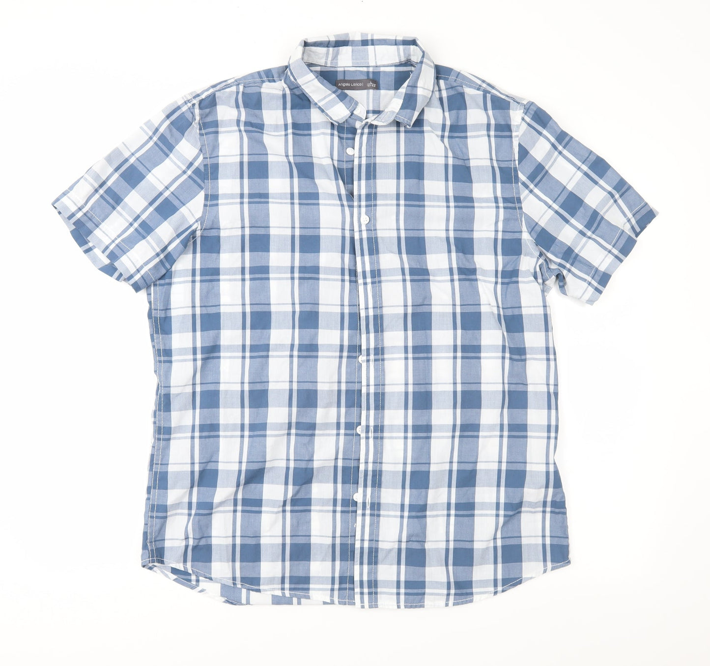 Angelo Litrico Mens Blue Check   Button-Up Size L