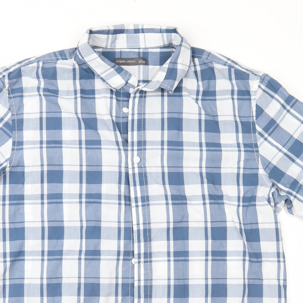 Angelo Litrico Mens Blue Check   Button-Up Size L