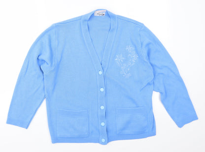 Care Womens Blue   Cardigan Jumper Size M  - Flowers
