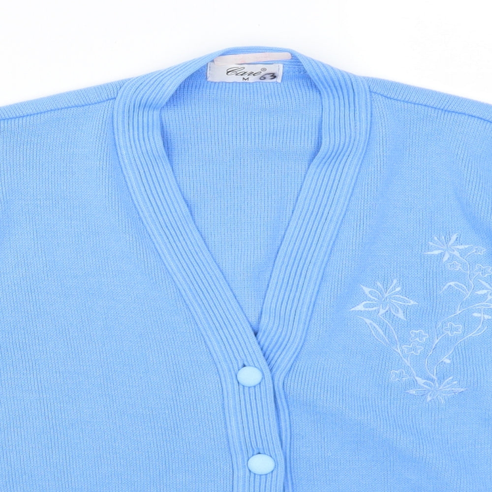 Care Womens Blue   Cardigan Jumper Size M  - Flowers