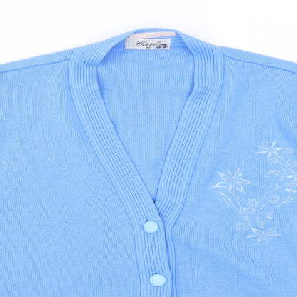 Care Womens Blue   Cardigan Jumper Size M  - Flowers