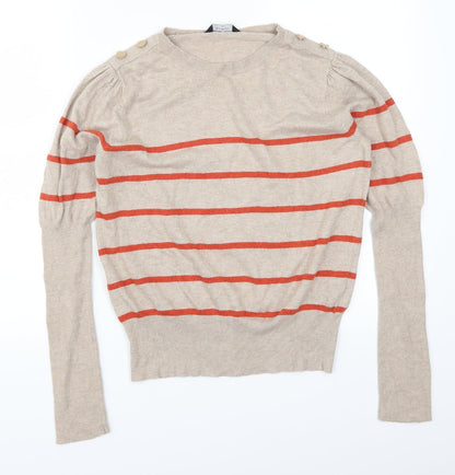 Dorothy Perkins Womens Beige Striped  Pullover Jumper Size 16  - Orange Stripes