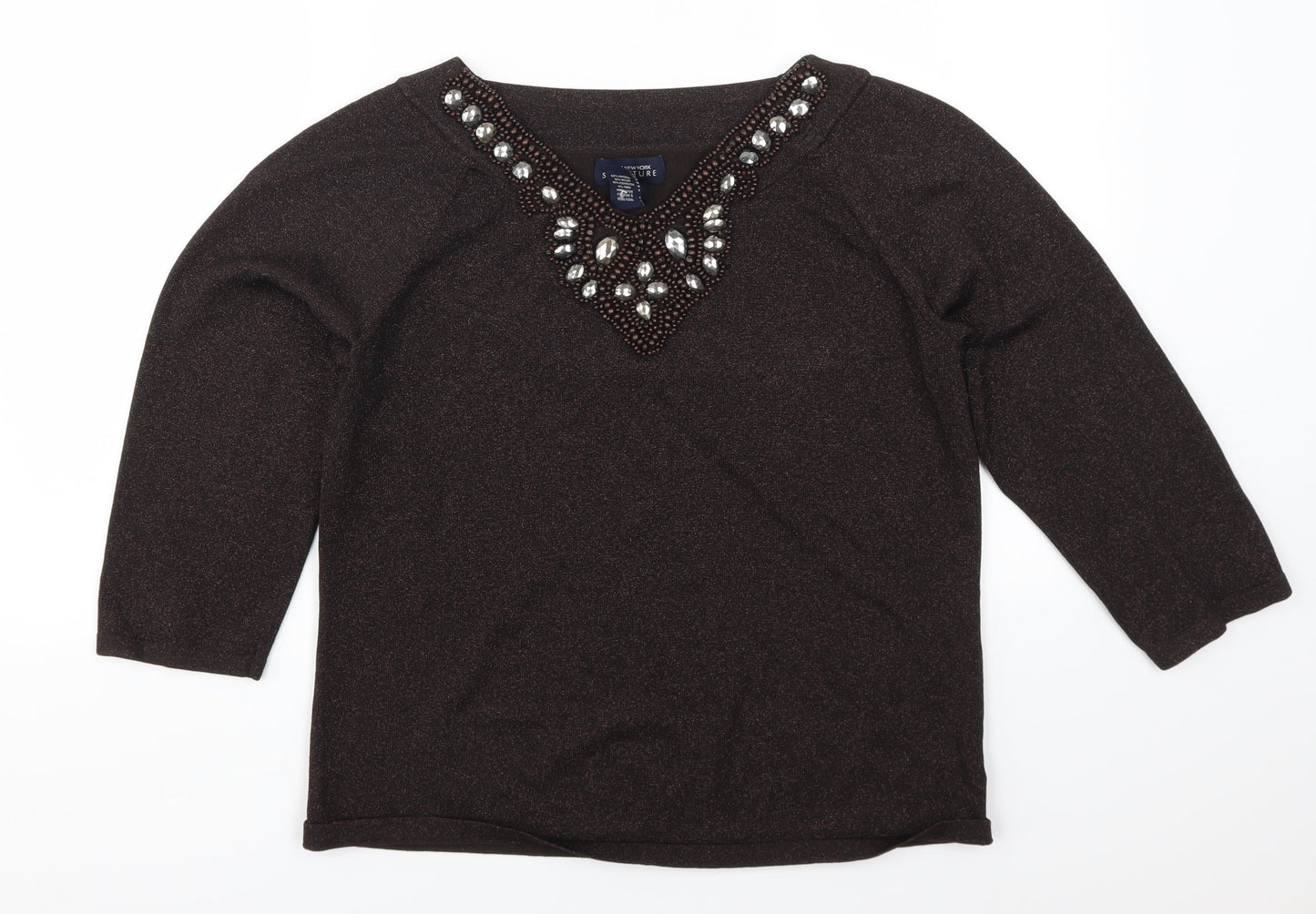 Jones New York Womens Brown   Pullover Jumper Size XL