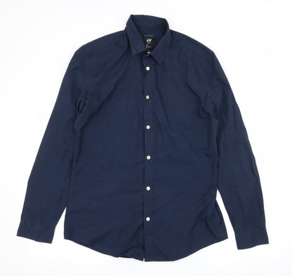 Mens UK Size M H&M Blue  Button-Up Long Sleeve Casual Shirt