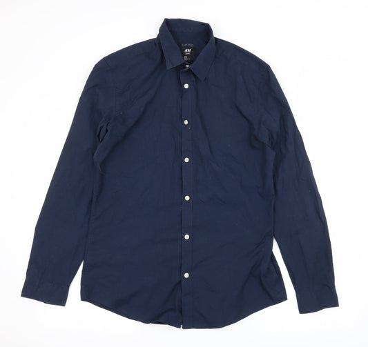 Mens UK Size M H&M Blue  Button-Up Long Sleeve Casual Shirt