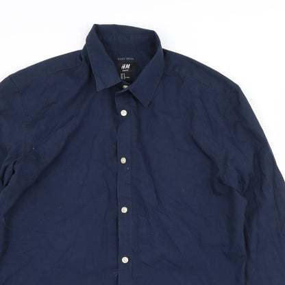 Mens UK Size M H&M Blue  Button-Up Long Sleeve Casual Shirt