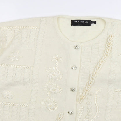 Paramour Womens White Floral Knit Cardigan Jumper One Size