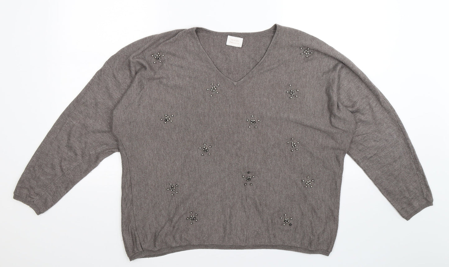 Version Feminin Womens Grey  Knit Pullover Jumper Size 2XL