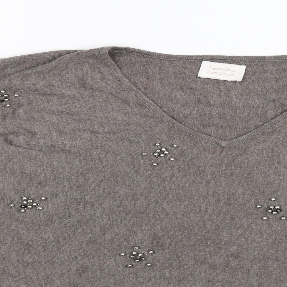 Version Feminin Womens Grey  Knit Pullover Jumper Size 2XL